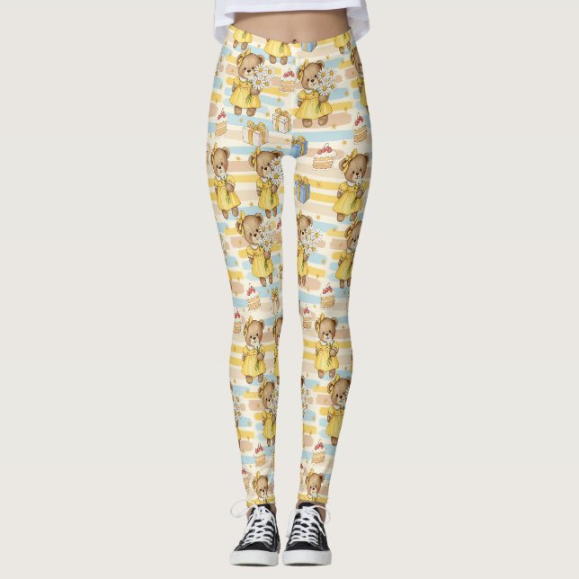 Teddy Bear Daisy Garden Pattern (5) Leggings (Front)