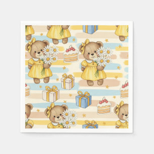 Teddy Bear Daisy Garden Pattern (5) Napkin