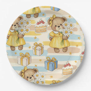 Teddy Bear Daisy Garden Pattern (5) Paper Plate
