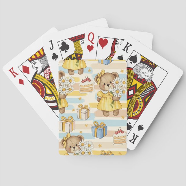 Teddy Bear Daisy Garden Pattern (5) Playing Cards (Back)