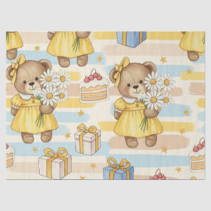 Teddy Bear Daisy Garden Pattern (5) Tissue Paper