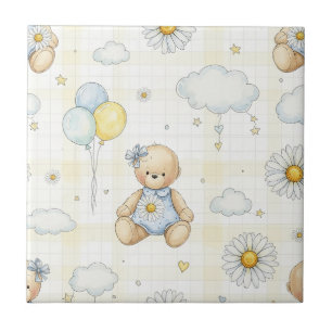 Teddy Bear Daisy Garden Pattern (6) Ceramic Tile