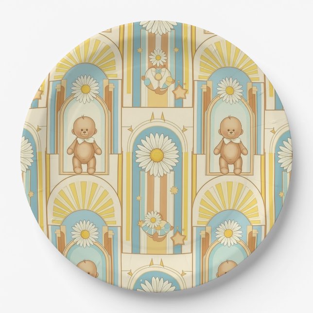 Teddy Bear Daisy Garden Pattern (6) Paper Plate (Front)