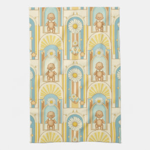 Teddy Bear Daisy Garden Pattern (6) Tea Towel