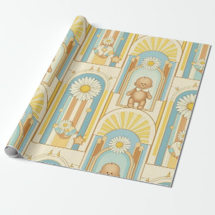 Teddy Bear Daisy Garden Pattern (6) Wrapping Paper