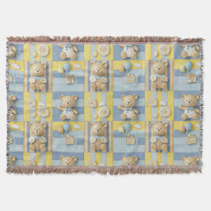 Teddy Bear Daisy Garden Pattern (7) Throw Blanket