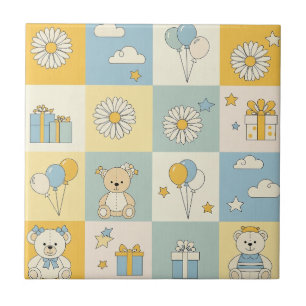 Teddy Bear Daisy Garden Pattern (8) Ceramic Tile