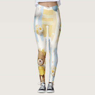Teddy Bear Daisy Garden Pattern (8) Leggings