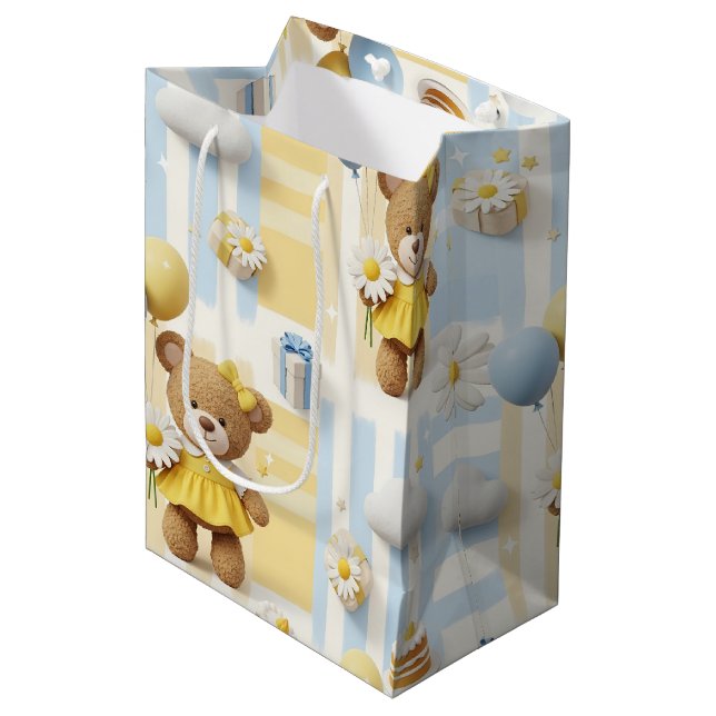 Teddy Bear Daisy Garden Pattern (8) Medium Gift Bag (Front Angled)