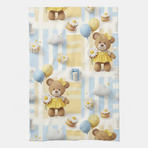 Teddy Bear Daisy Garden Pattern (8) Tea Towel