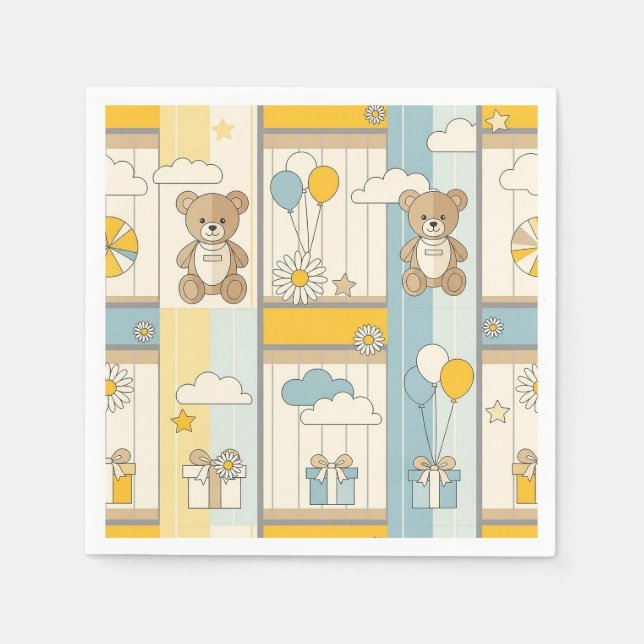 Teddy Bear Daisy Garden Pattern (9) Napkin (Front)
