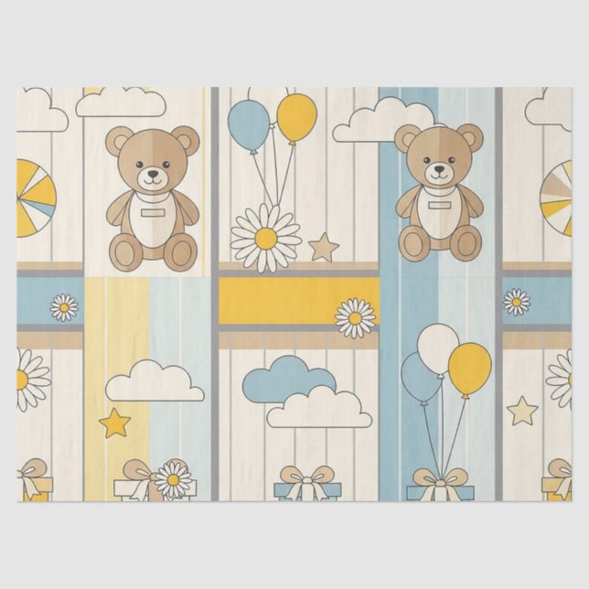 Teddy Bear Daisy Garden Pattern (9) Tissue Paper (Front)