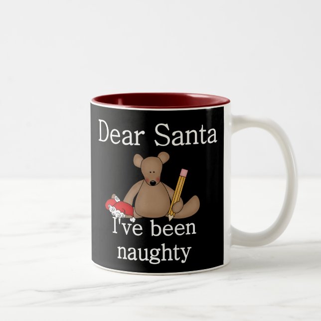Teddy Bear Dear Santa Christmas Two-Tone Coffee Mug (Right)