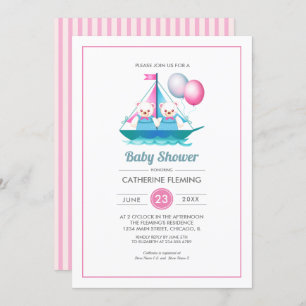 Teddy Bear design Twin Girls Baby Shower Invitation