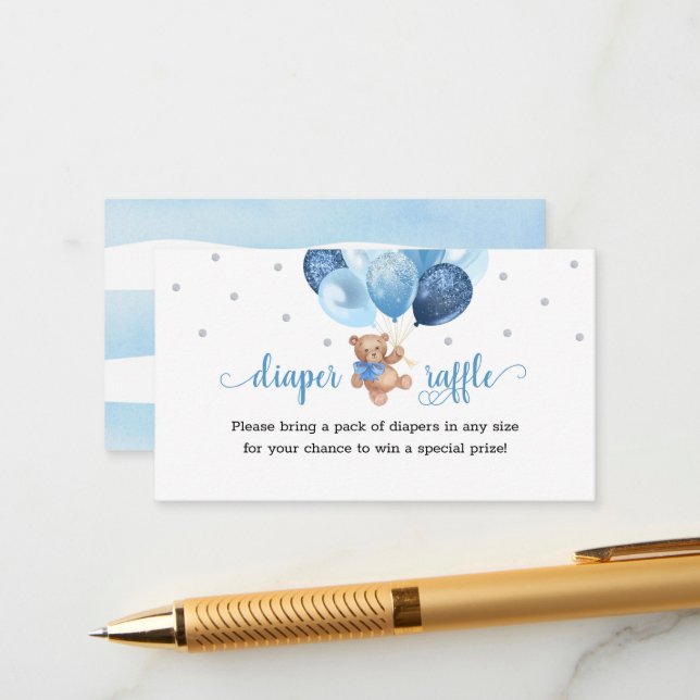 Teddy Bear Diaper Raffle Baby Shower Enclosure Card (Front/Back In Situ)