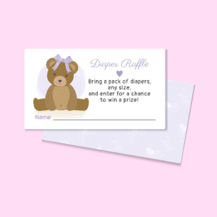 Teddy Bear Diaper Raffle Ticket Girl Baby Shower Enclosure Card