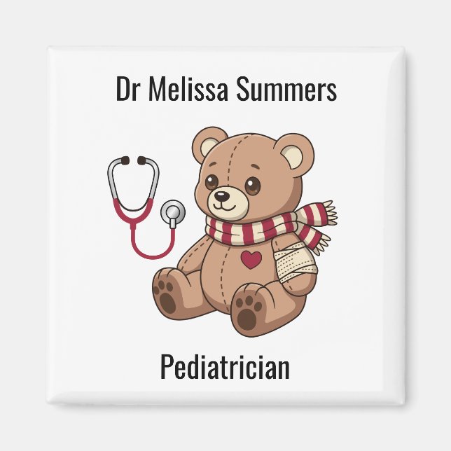 Teddy Bear Doctor Paediatrician Custom Text Magnet (Front)