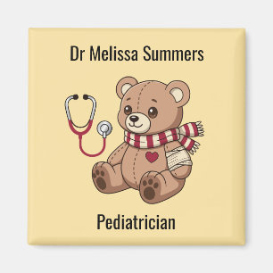 Teddy Bear Doctor Paediatrician Custom Text Yellow Magnet