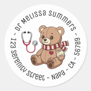 Teddy Bear Doctor Paediatrician Round Text Classic Round Sticker