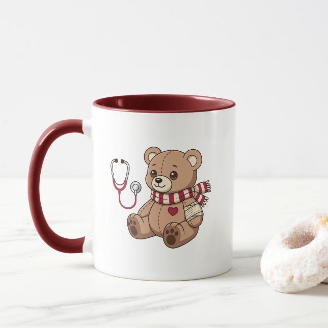 Teddy Bear Doctor Paediatrician Stethoscope Mug (With Donut)