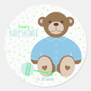 Teddy Bear Dressed in Blue Baby Shower Sticker