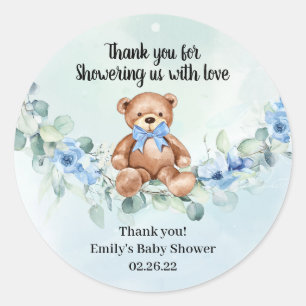 Teddy bear dusty blue floral eucalyptus wreath classic round sticker