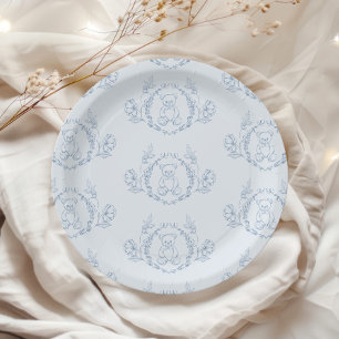 Teddy bear Elegant Chinoiserie Toile Baby shower Paper Plate
