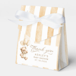 Teddy Bear Elegant Light Brown Stripes Baby Shower Favour Box
