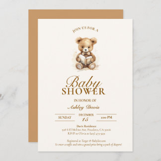 Teddy Bear Elegant Neutral Baby Shower Invitation