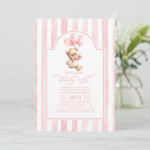 Teddy Bear Elegant Pink Stripes Girl Baby Shower Invitation