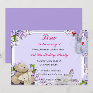 Teddy Bear Elephant Horse Birthday Party Invitation