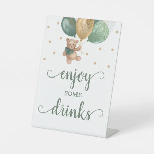 Teddy Bear Enjoy Some Drinks Baby Shower Bar Pedestal Sign