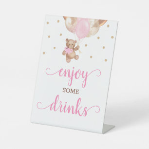 Teddy Bear Enjoy Some Drinks Bar Pedestal Sign