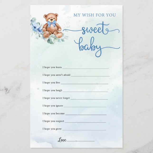 Teddy Bear Eucalyptus Wreath Boy Baby Shower Game (Front)