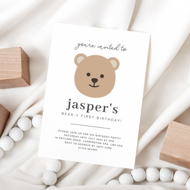 Teddy Bear Face First Birthday Invitation (Creator Uploaded)