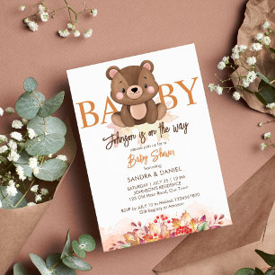 Teddy bear fall baby shower cute teddy invitation