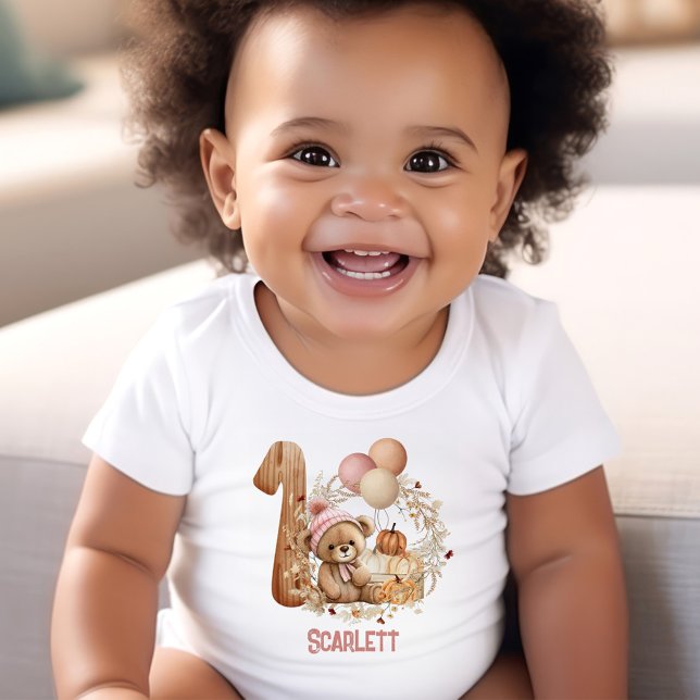 Teddy Bear Fall Beary 1st Birthday Girl Baby Bodysuit (Teddy Bear Fall Beary 1st Birthday Girl Baby Bodysuit)