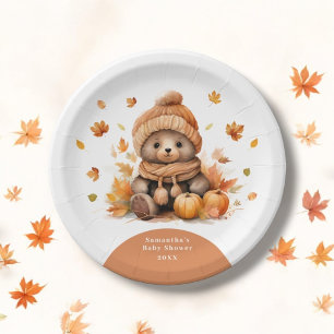 Teddy Bear Fall In Love Autumn Pumpkin Paper Plate