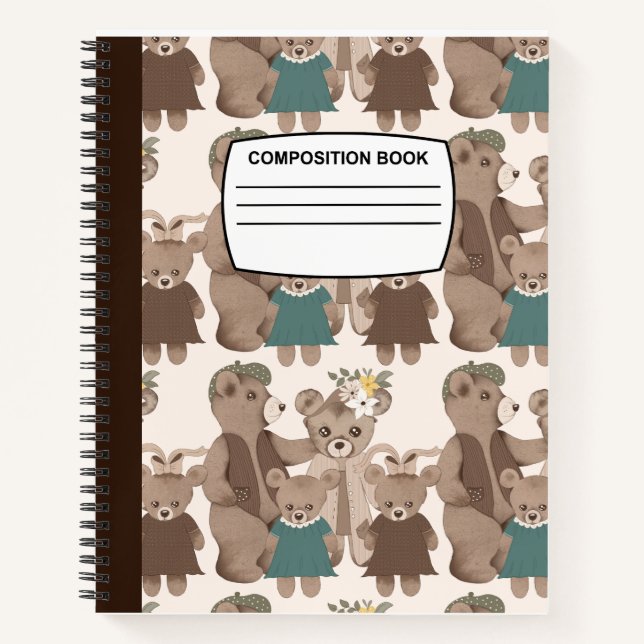 Teddy Bear Family Composition Spiral Notebook (Front)
