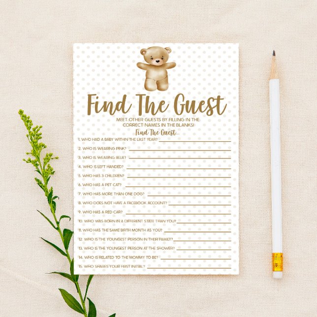 Teddy Bear Find The Guest Baby Shower Game  Stationery (Creator Uploaded)