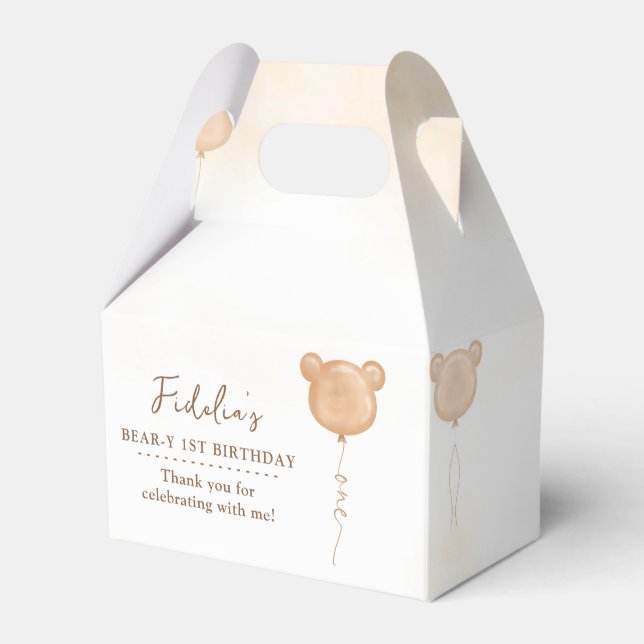 Teddy Bear First Birthday Party Favour Box (Front Side)