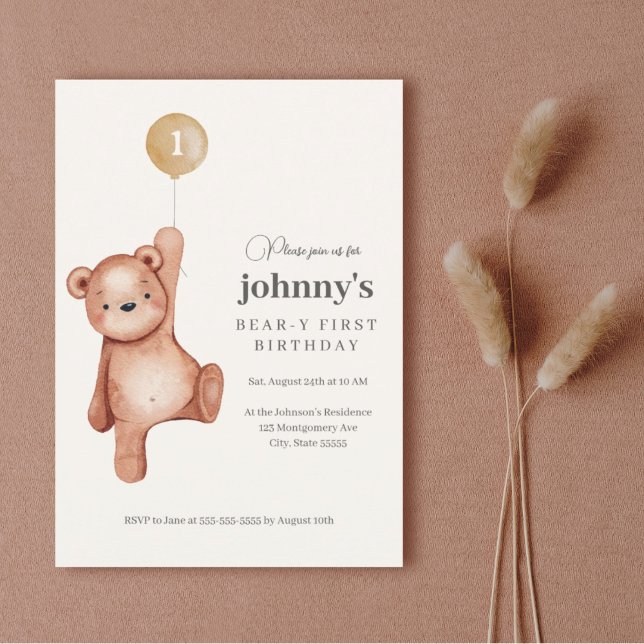 Teddy Bear First Birthday Party Invitation (Creator Uploaded)
