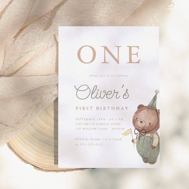 Teddy Bear First Birthday Party Invitation (Creator Uploaded)