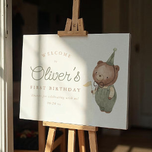 Teddy Bear First Birthday Party Welcome Sign