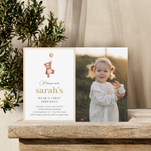 Teddy Bear First Birthday Party With Photo Invitation