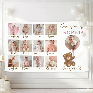 Teddy Bear First Birthday Photo Milestone Banner