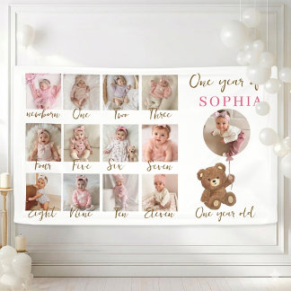Teddy Bear First Birthday Photo Milestone Banner