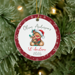Teddy Bear First Christmas Baby Boy or Girl Ceramic Ornament