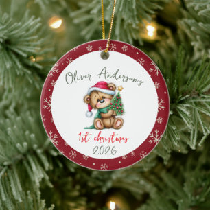 Teddy Bear First Christmas Baby Boy or Girl Ceramic Ornament