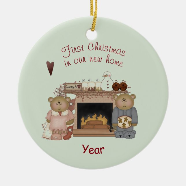 Teddy Bear - First Christmas in Our New Home Ceramic Ornament (Front)